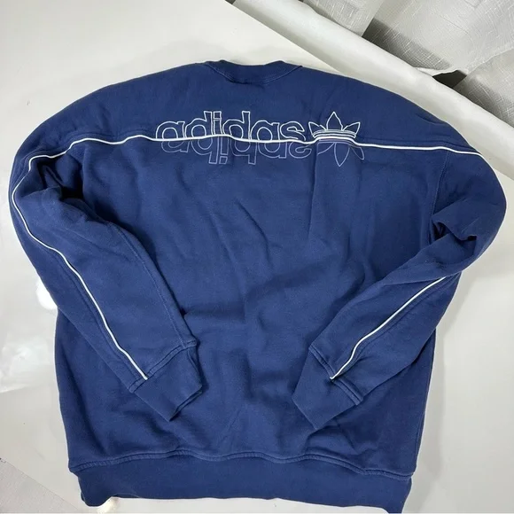 ADIDAS sweatshirt BLUE and WHITE long sleeve pullover crewneck athletic wear M - Picture 7 of 7
